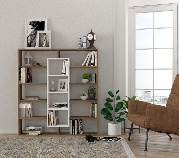 Hanah Home Estantería Escandinava Nogal y Blanco 125x135.7x22 cm